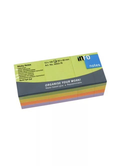 Info Notes Öntapadós jegyzettömb Info Notes 50x40 mm 12x100 lapos élénk színek Spring