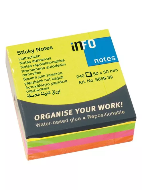 Info Notes Öntapadós jegyzettömb Info Notes 50x50 mm 240 lapos élénk vegyes színek
