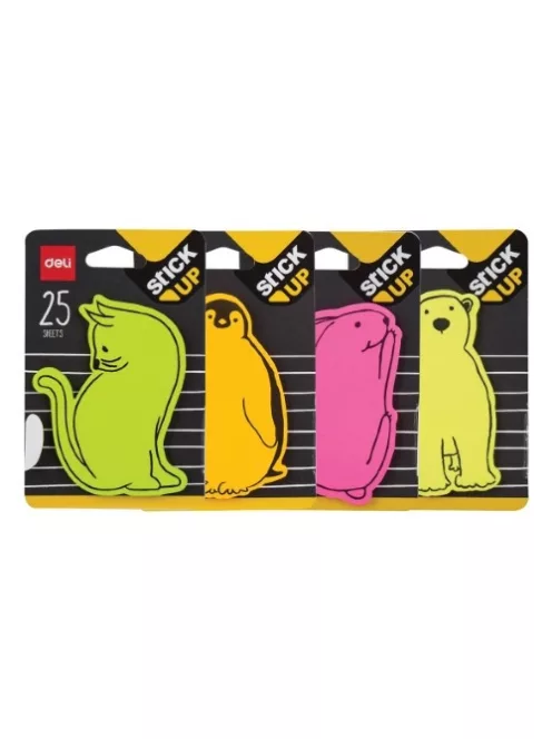 DELI Öntapadós jegyzettömb DELI "Stick UP" 76x76 mm 25 lap állatos vegyes minták