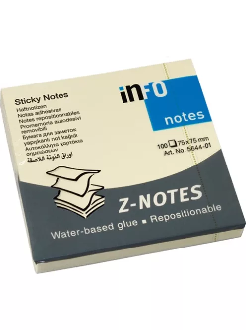 Info Notes Öntapadós jegyzettömb Info Notes 75x75 mm Z tömb 100 lapos sárga