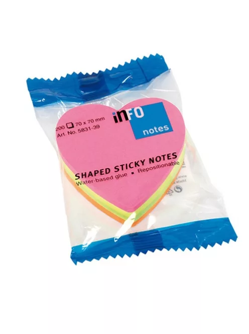 Info Notes Öntapadós jegyzettömb Info Notes Cubes 70x70 mm 200 lapos neon vegyes színek szív