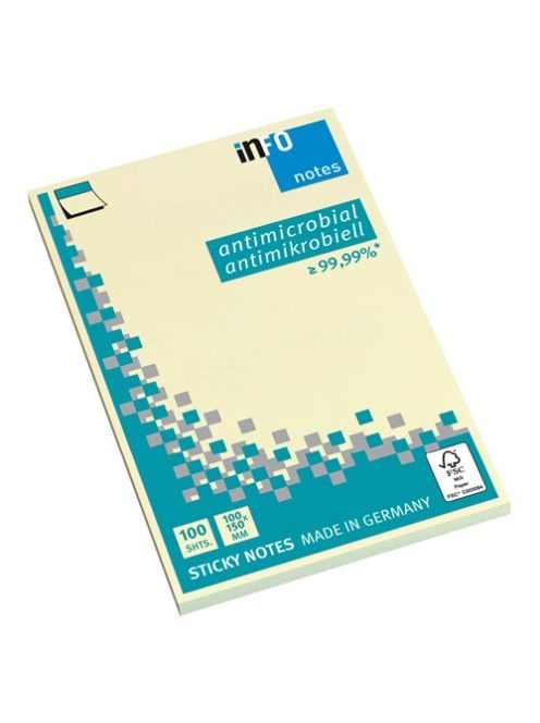 Info Notes Öntapadós jegyzettömb Info Notes 100x150 mm 100 lapos antimikrobiális sárga
