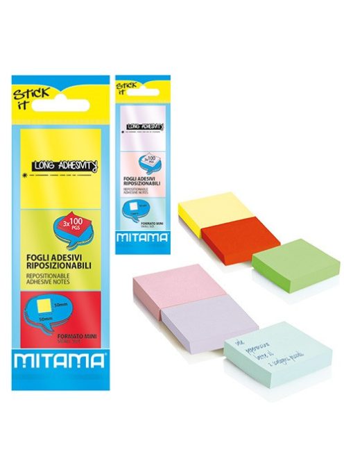 Mitama Öntapadós jegyzettömb Mitama 50x50 mm 100 lapos pasztellszínek 3 db/csomag