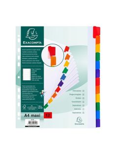   Exacompta Elválasztólap karton Exacompta A/4 maxi 12 részes fehér, színes laminált regiszterrel