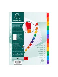   Exacompta Regiszter karton Exacompta A/4 12 részes fehér, színes laminált fülekkel