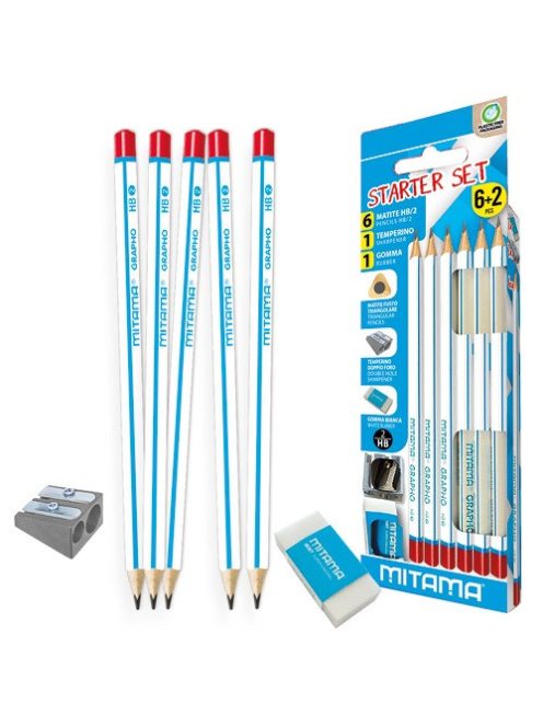 Mitama Grafitceruza Mitama, háromszögletű, radírral, 2 lyukú hegyezővel, 6 db-os klt.