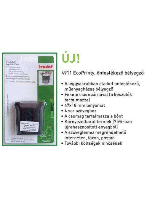 Trodat Bélyegző Trodat 4911 Eco szövegbélyegző a szöveglemez rendelésre jogosító bónnal