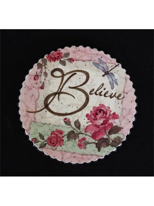 QX Hűtőmágnes kör 7,2 cm Believe/rózsa