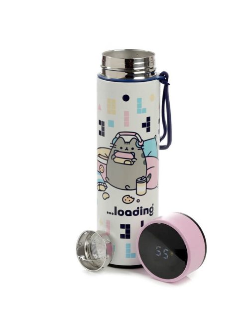 Pusheen cicás rozsdamentes acél thermo palack, digitális hőmérővel, 450 ml, Gamer Pusheen macska