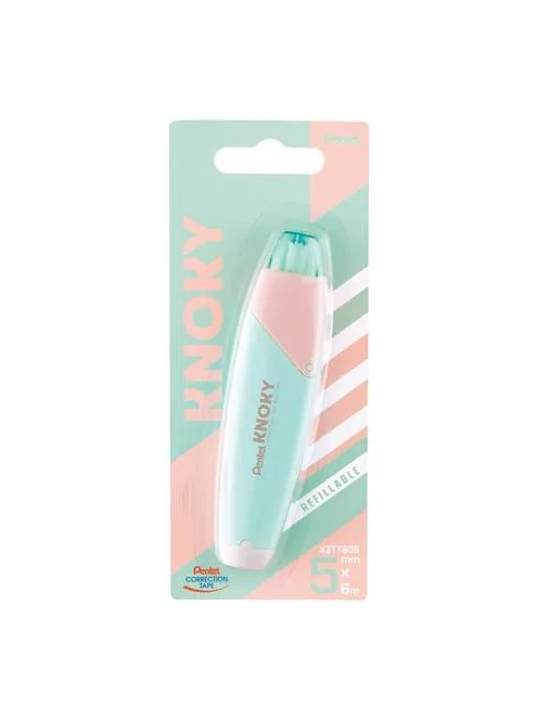 PENTEL Hibajavító roller, 5 mm x 6 m, utántölthető, PENTEL "Knoky", világoszöld-barack