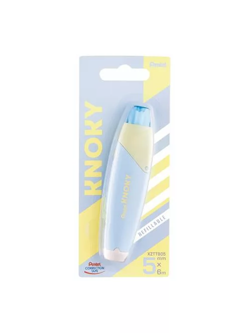 PENTEL Hibajavító roller, 5 mm x 6 m, utántölthető, PENTEL "Knoky", kék-sárga