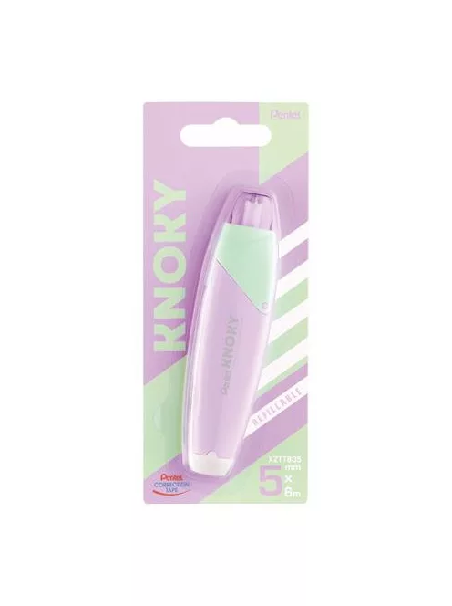 PENTEL Hibajavító roller, 5 mm x 6 m, utántölthető, PENTEL "Knoky", világoszöld-lila