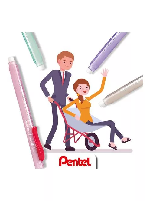 PENTEL Radírstift, tolóbetétes, PENTEL "ZE11-A", piros klip