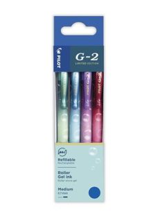   PILOT Zseléstoll készlet, 0,32 mm, nyomógombos, PILOT "G-2 Bubble", kék, 4 különböző minta