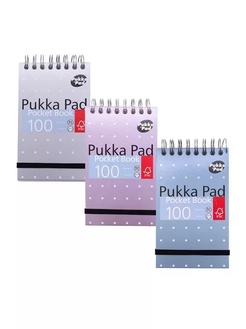 PUKKA PAD Jegyzetfüzet, A7, spirálozott, vonalas, 50 lap, PUKKA PAD "Metallic Pocket Book", vegyes színek