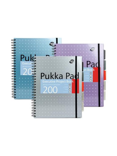 PUKKA PAD Spirálfüzet, A4+, vonalas, 100 lap, PUKKA PAD "Metallic Project Book", vegyes szín