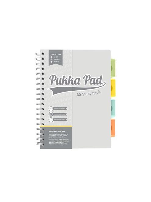 PUKKA PAD Spirálfüzet, B5, PUKKA PAD "Study book", szürke