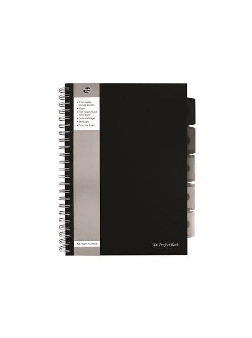 PUKKA PAD Spirálfüzet, A4, vonalas, 125 lap, PUKKA PAD "Black project book", fekete