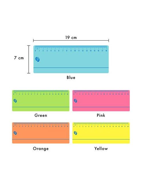 PUKKA PAD Vonalzó készlet, műanyag, 18 cm, PUKKA PAD "Irlen", 5 különböző szín