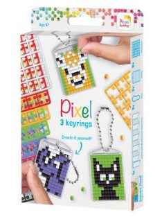   Pixel kulcstartókészítő szett 3 kulcstartó alaplappal, 8 színnel, mintákkal, állatok