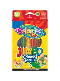   Háromszögletű rövid, JUMBO natúr színes ceruza készlet, hegyezővel, 6 szín
