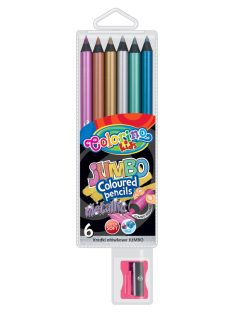   Metál színes ceruza készlet, JUMBO, fekete fa, hegyezővel, 6 szín