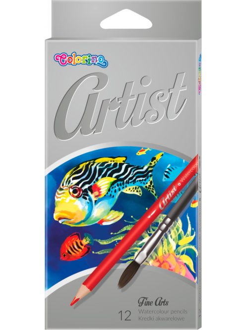 Színes akvarell ceruza készlet, Artist, kerek, ecsettel, 12 szín