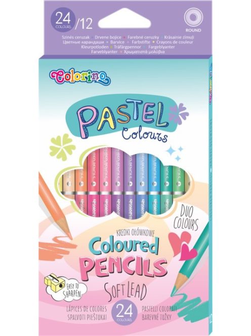 Pasztel színes ceruza készlet, kétoldalas, kerek, 24 szín