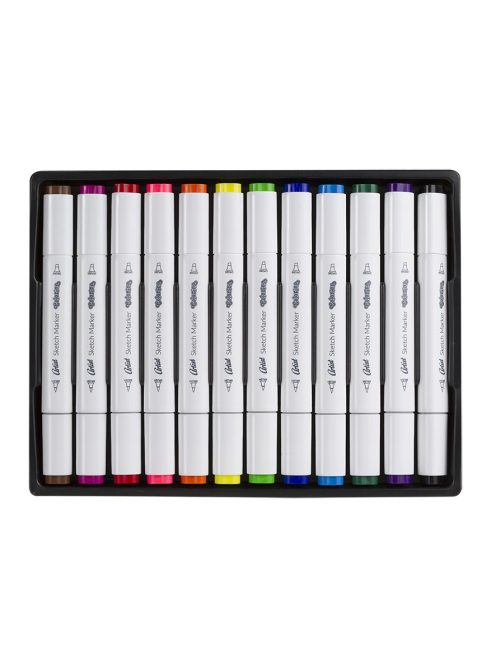 Filctoll készlet, 2 oldalas, Artist, ecset- és vágott heggyel, 12 élénk szín