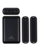 RIVACASE Hordozható akkumulátor, kompakt, USB-A/USB-C, 10000mAh, 10W, RIVACASE "VA2412", fekete