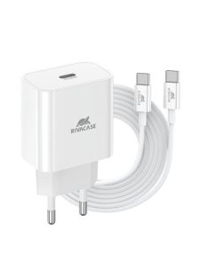   RIVACASE Hálózati töltő, 20W, USB-C, USB-C, USB-C/USB-C töltőkábel, RIVACASE "PS4101", fehér