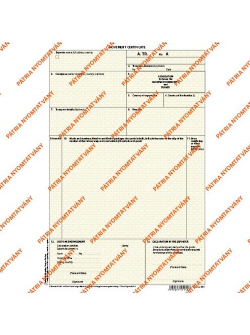 Pátria Nyomtatvány Szállítási bizonyítvány (Török) 2 pld-os