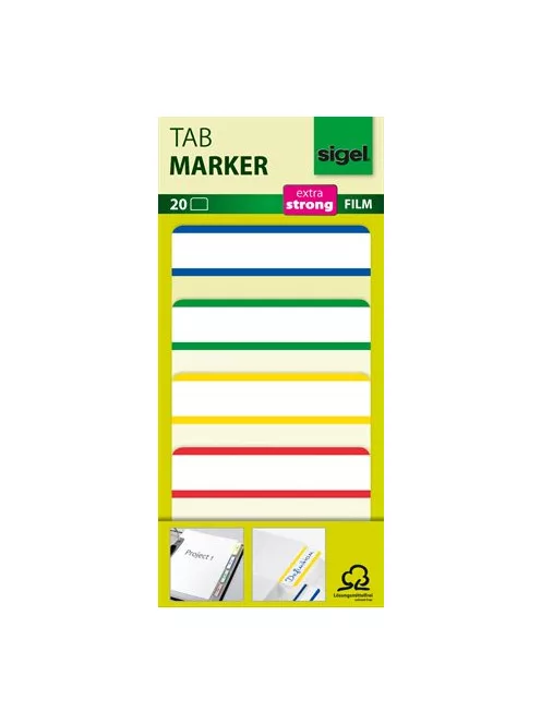 SIGEL Jelölőcímke, megerősített, fehér szélű, 50x38 mm, 4x5 db, SIGEL, vegyes színek