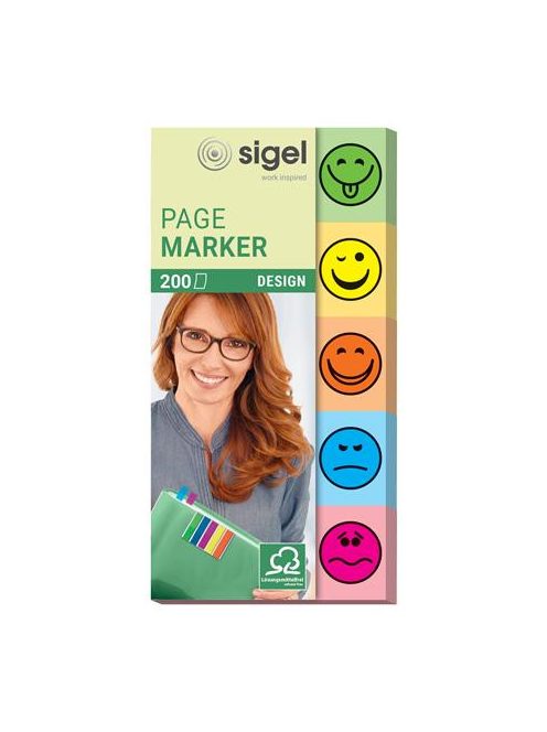 SIGEL Jelölőcímke, papír, 5x40 lap, 20x50 mm, SIGEL "Smile", vegyes szín