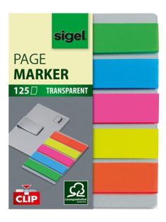   SIGEL Jelölőcímke, műanyag, 5x25 lap, 12x50 mm, klippel, SIGEL "Clip", vegyes szín