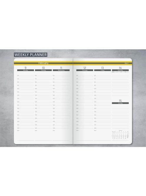 SIGEL Naptár, A5, heti, 2026, kemény borító, SIGEL "Linescape", szürke-sárga