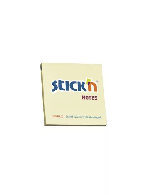 STICK N Öntapadó jegyzettömb, 76x76 mm, 100 lap, STICK N, pasztellsárga