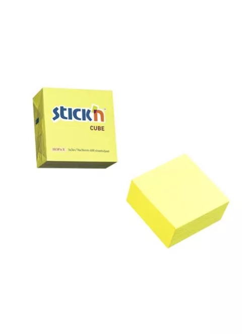 STICK N Öntapadó kockatömb, 76x76mm, 400 lap, STICK N, neonsárga