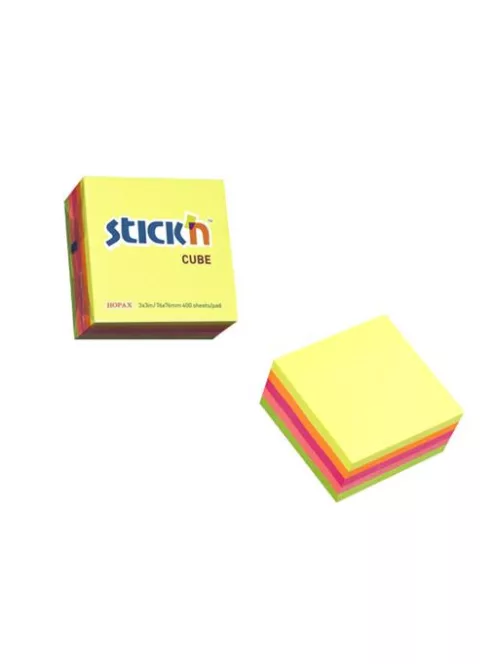 STICK N Öntapadó kockatömb, 76x76mm, 400 lap, STICK N, neon szivárvány