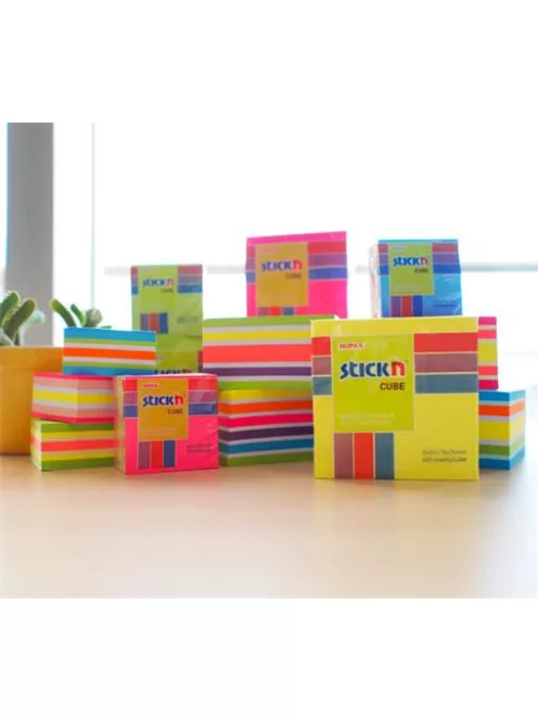 STICK N Öntapadó kockatömb, 76x76mm, 400 lap, STICK N, neon szivárvány