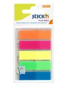 STICK N Jelölőcímke, műanyag, 5x25 lap, 45x12 mm, STICK N, neon színek