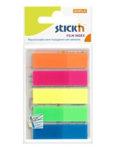   STICK N Jelölőcímke, műanyag, 5x25 lap, 45x12 mm, STICK N, neon színek