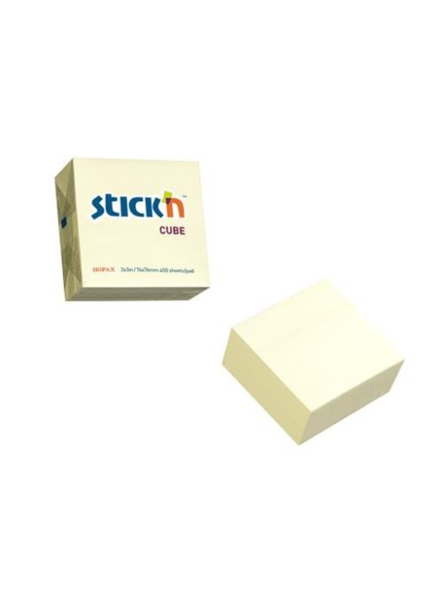 STICK N Öntapadó kockatömb, 76x76mm, 400 lap, STICK N, pasztellsárga