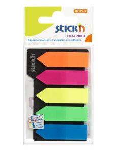   STICK N Jelölőcímke, műanyag, nyíl, 5x25 lap, 42x12mm, STICK N, neon színek