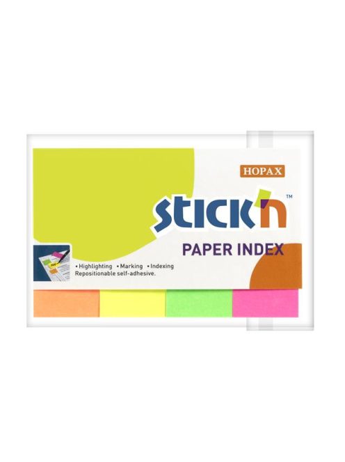 STICK N Jelölőcímke, papír, 4x50 lap, 50x20 mm, STICK N, neon színek
