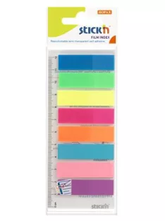   STICK N Jelölőcímke, műanyag, 8x25 lap, 45x12 mm, STICK N, neon színek