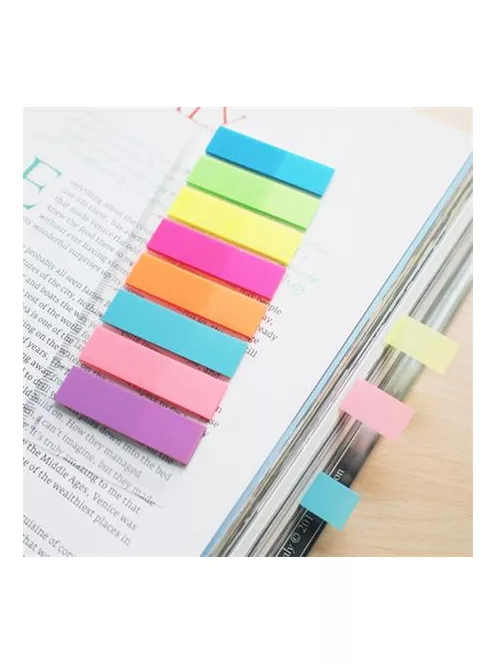 STICK N Jelölőcímke, műanyag, 8x25 lap, 45x12 mm, STICK N, neon színek