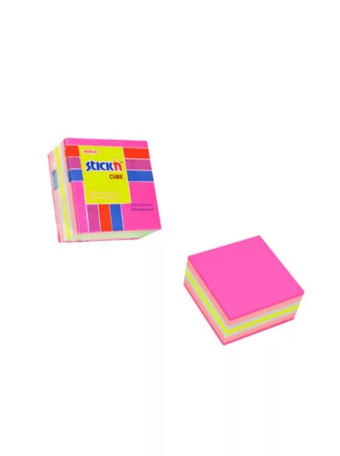 STICK N Öntapadó jegyzettömb, 51x51 mm, 250 lap, STICK N, neon rózsaszín