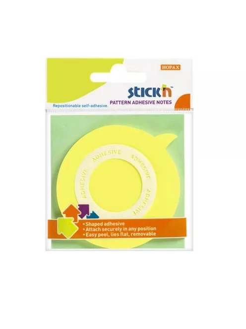 STICK N Öntapadó jegyzettömb, buborék alakú, 70x70 mm, 50 lap, STICK N, sárga
