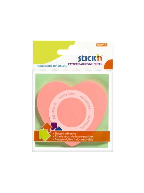 STICK N Öntapadó jegyzettömb, szív alakú, 70x70 mm, 50 lap, STICK N, rózsaszín